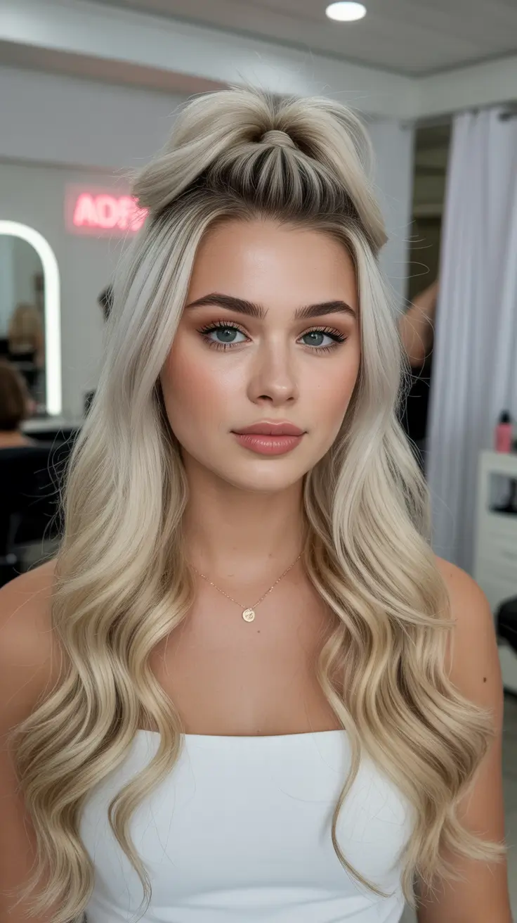 half up half down hairstyle 2026 Platinum Volume Bow Twist