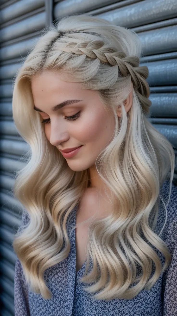 half up half down hairstyle 2026 Classic Crown Braid With Polished Waves