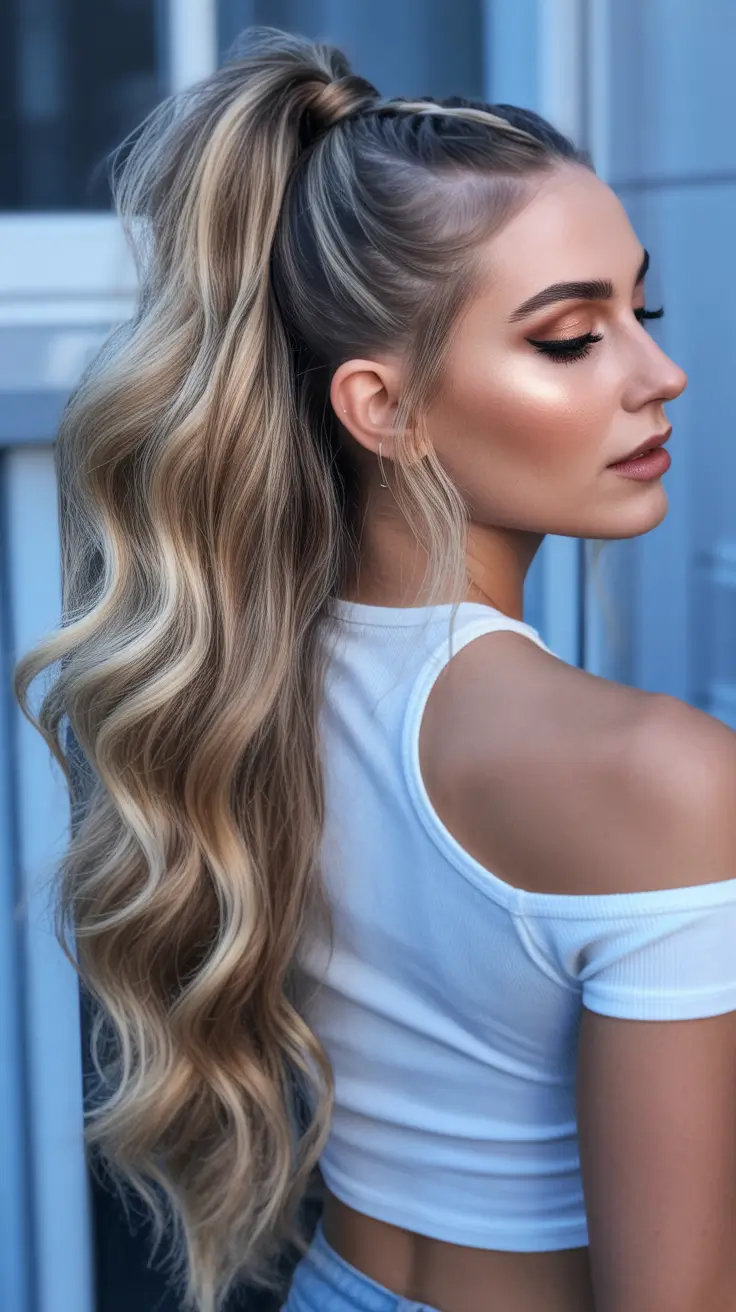 half up half down hairstyle 2026 High Wavy Pony With Sleek Edges