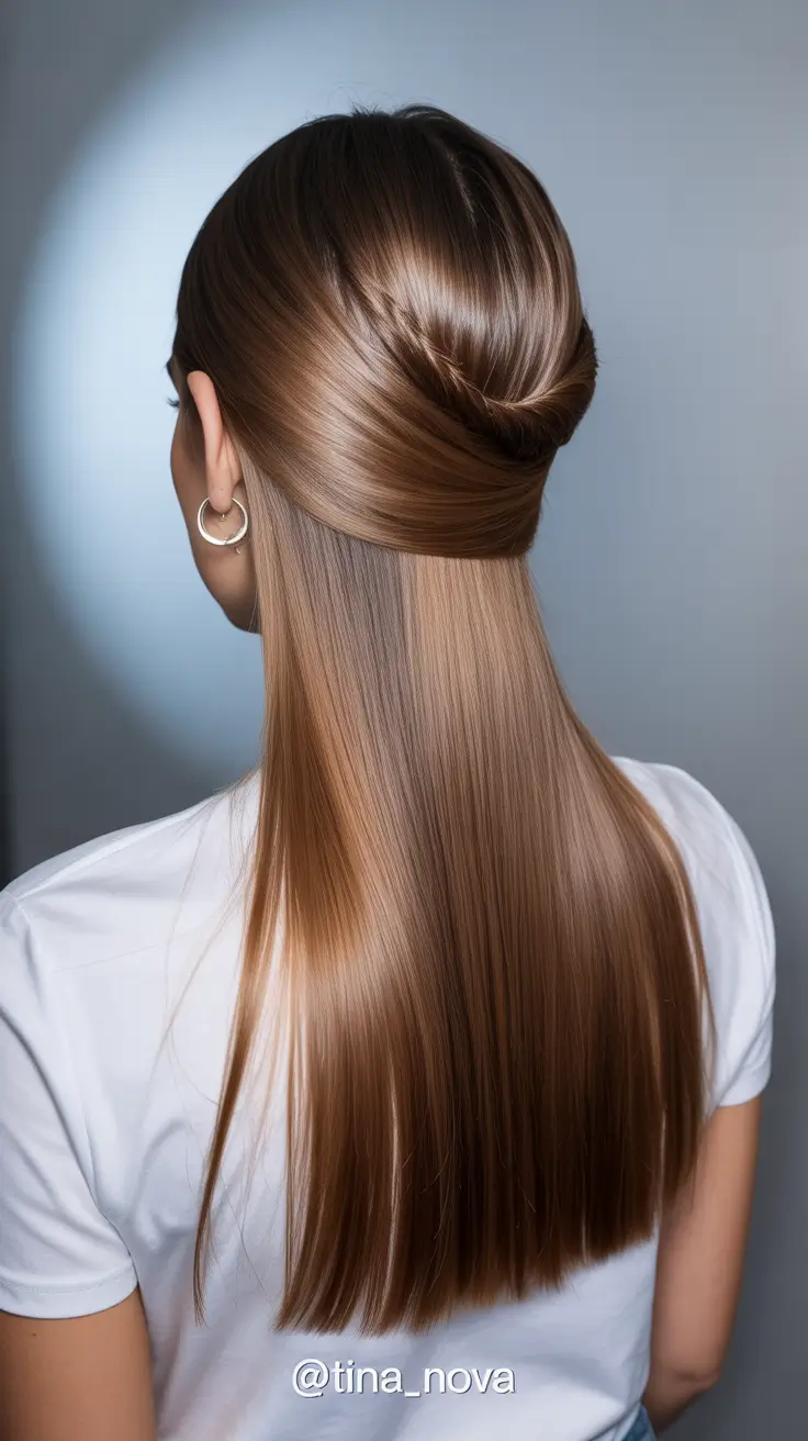 half up half down hairstyle 2026 Polished Cinnamon Twist