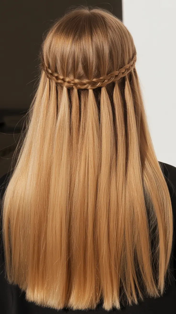 half up half down hairstyle 2026 Waterfall Braided Crown