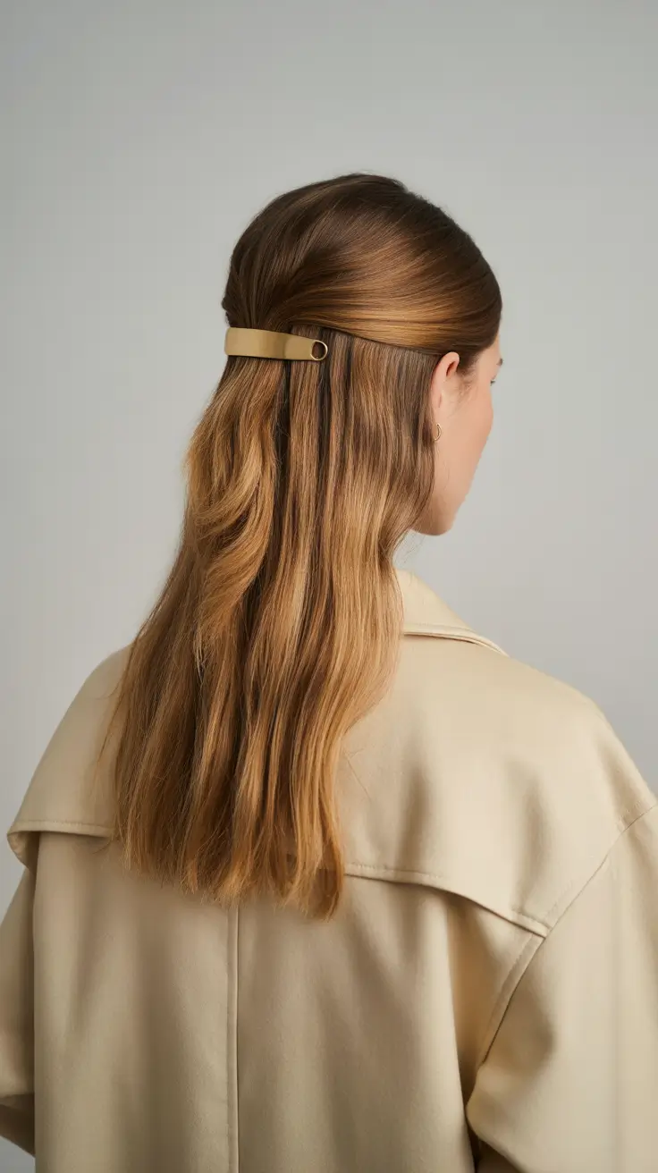 half up half down hairstyle 2026 Soft Gold Minimal Barrette