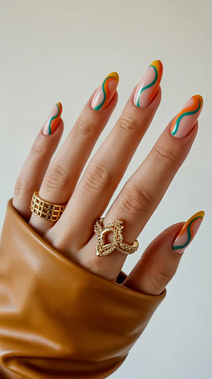 Cute Nails Ideas for 2026 Graphic Wave Nails