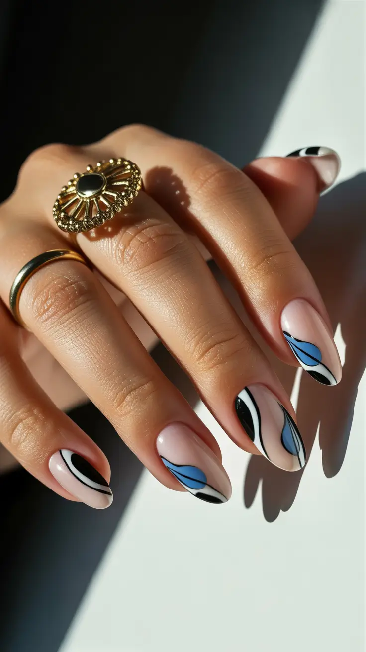 Cute Nails Ideas for 2026 Abstract Blue Waves