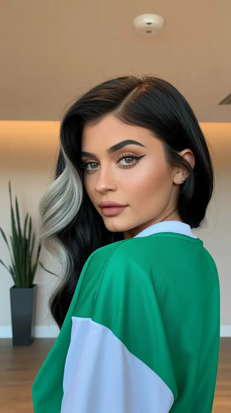 quick hairstyles 2026 Soft Contrast Waves With a Statement Streak