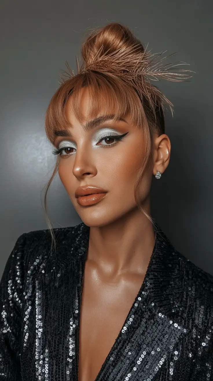 quick hairstyles 2026 High Textured Bun With Soft Fringe