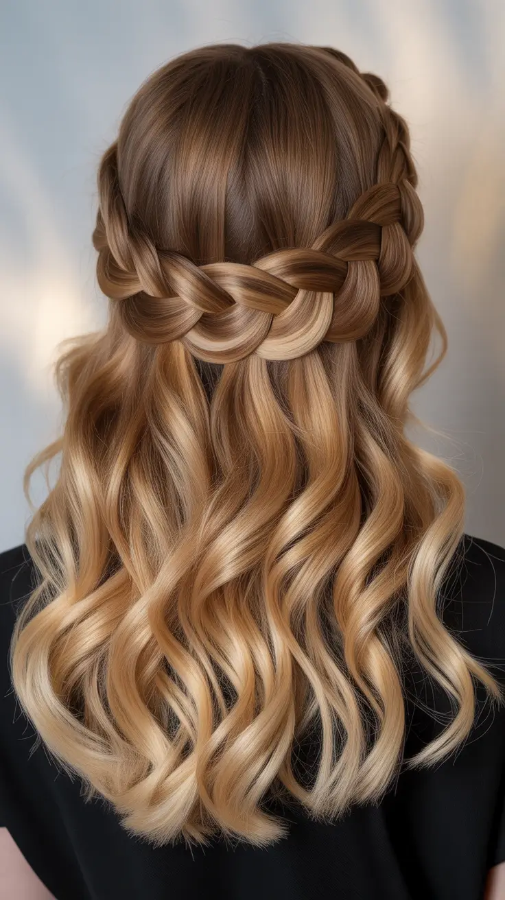 quick hairstyles 2026 Half Up Crown Braid With Loose Ends