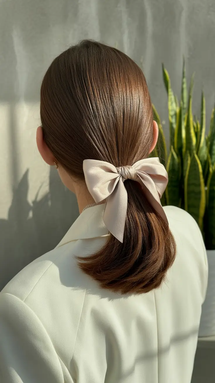 easy hairstyle 2026 Soft Ribbon Ponytail Revival