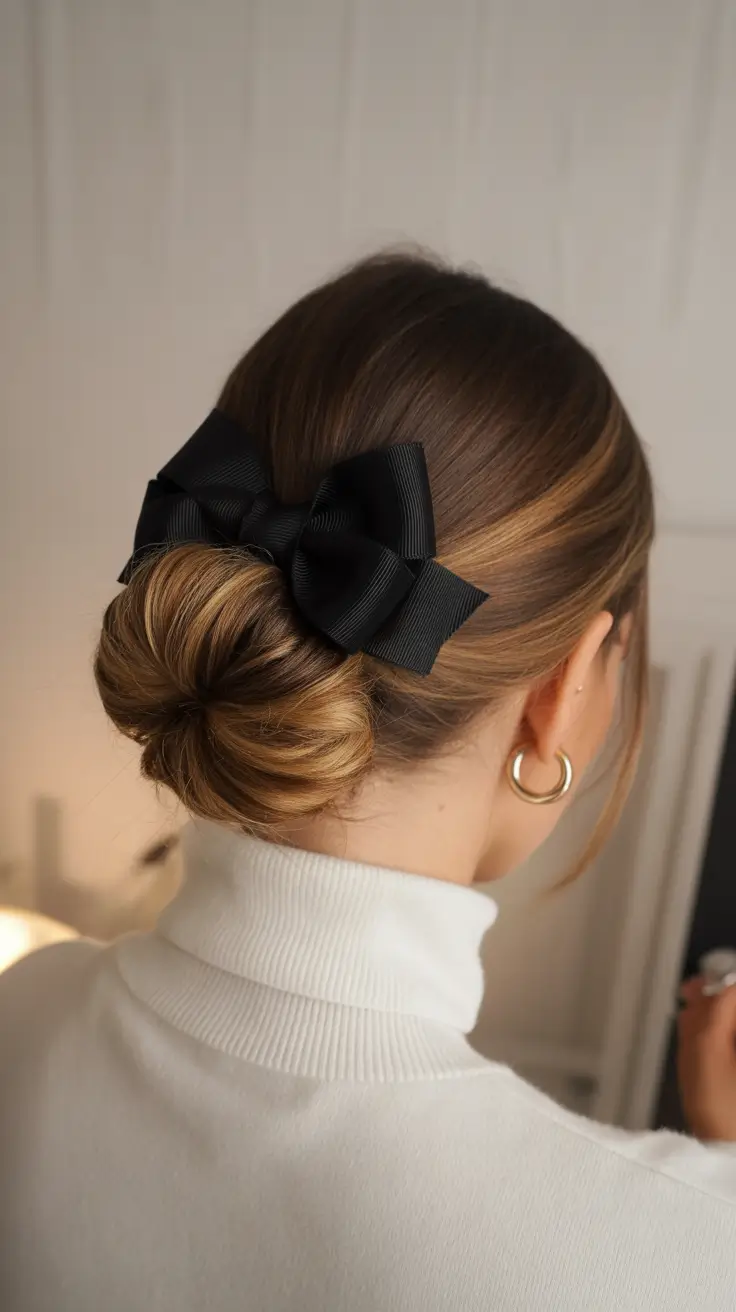 easy hairstyle 2026 Classic Bun with Modern Bow