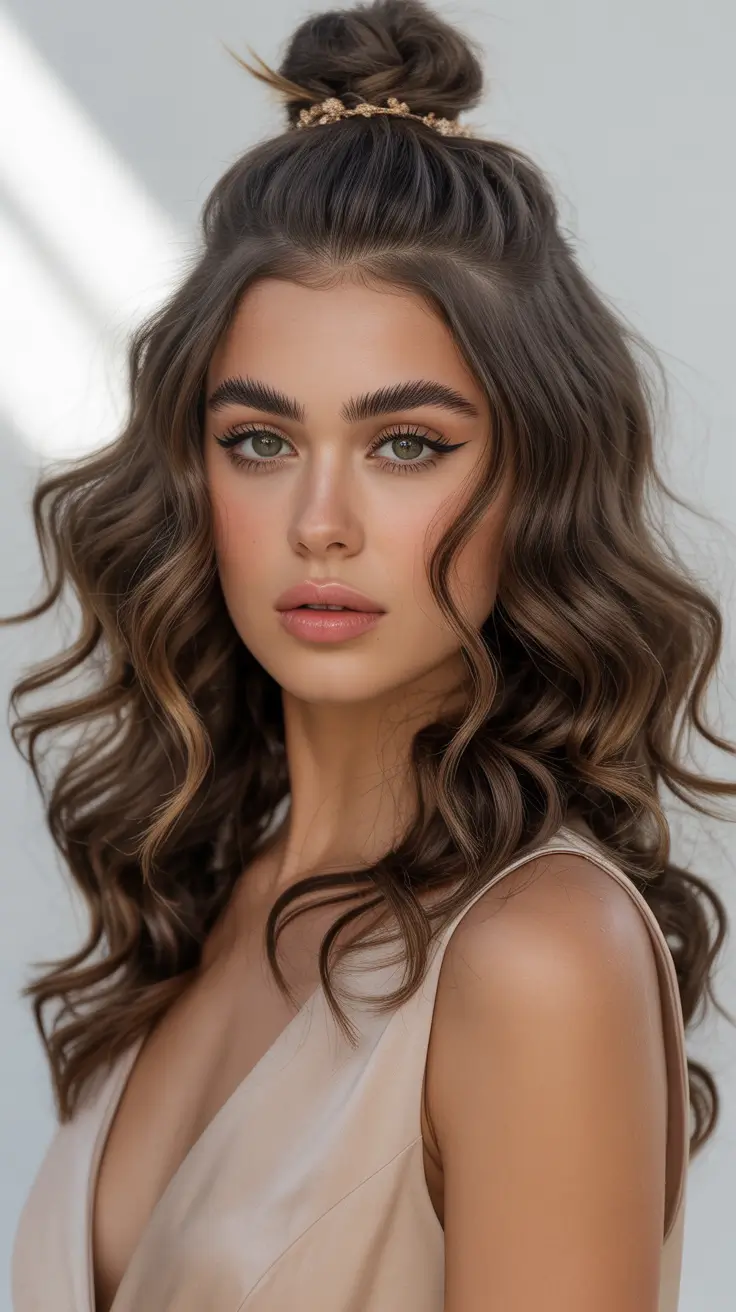 easy hairstyle 2026 Curly Half Bun Energy