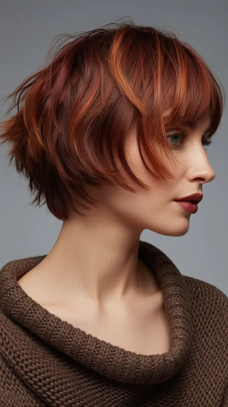 Choppy Bob Haircuts 2026 Copper Choppy Bob with Fiery Highlights