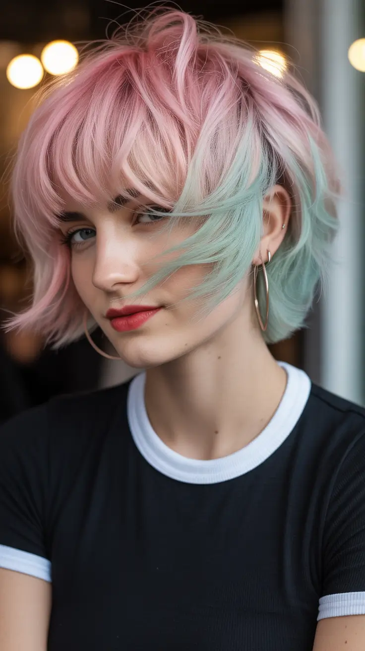 Choppy Bob Haircuts 2026 Pastel Split Color Bob with Attitude