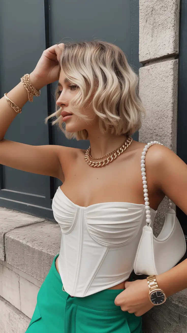 Choppy Bob Haircuts 2026 Golden Wavy Bob with Glam Appeal