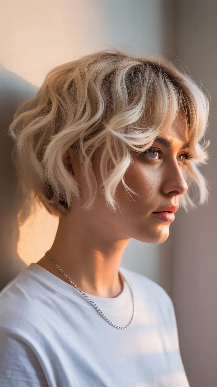 Choppy Bob Haircuts 2026 Platinum Tousled Bob with Soft Bangs