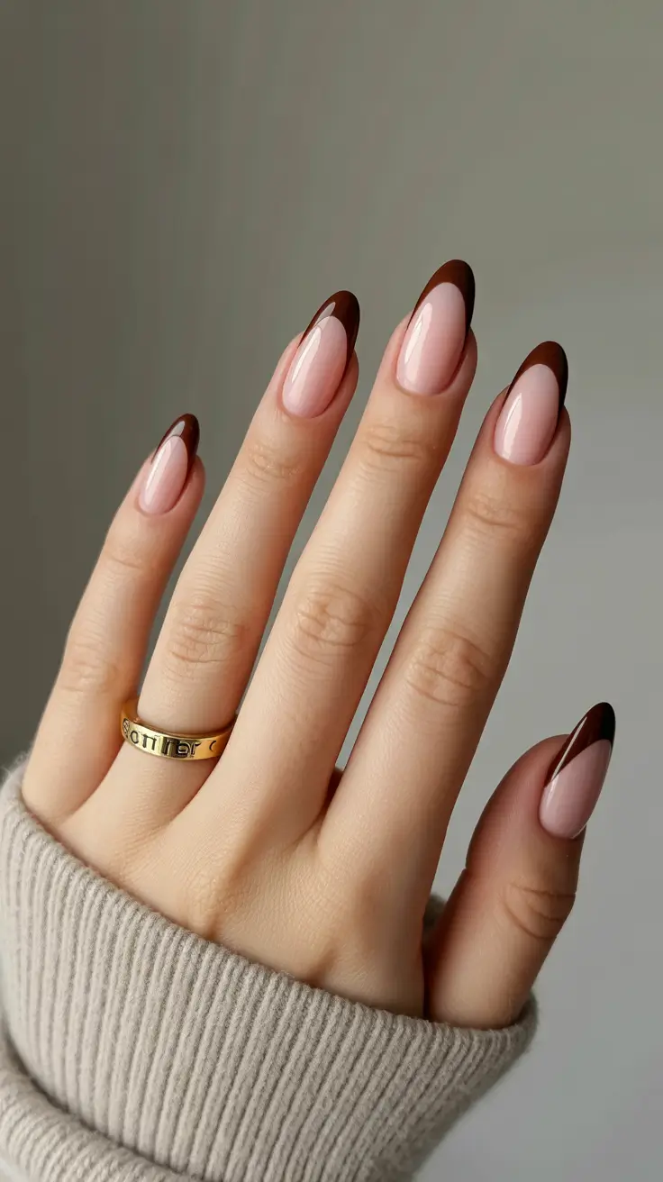 French Nail Designs 2026 Chocolate Brown French Tips