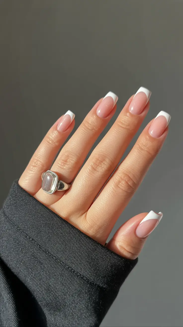 French Nail Designs 2026 Short White French Square