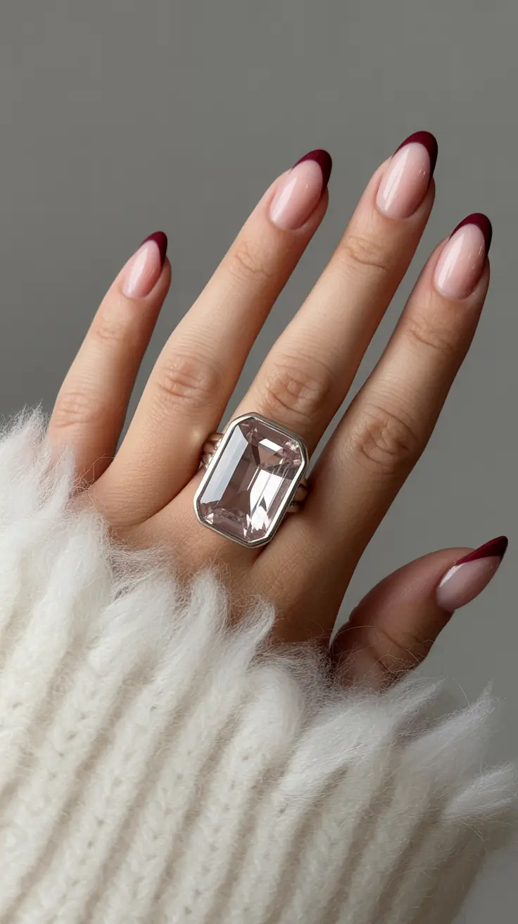 French Nail Designs 2026 Burgundy Almond French