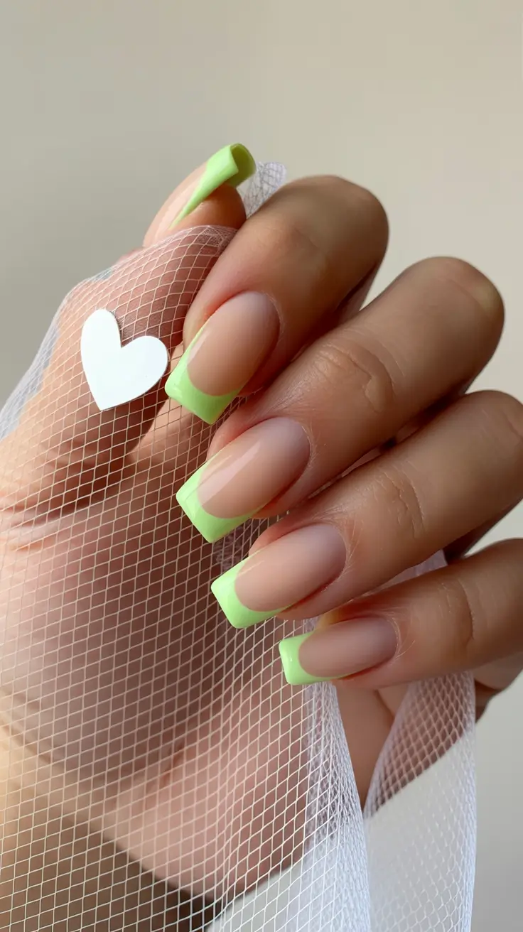 French Nail Designs 2026 Green French Tips