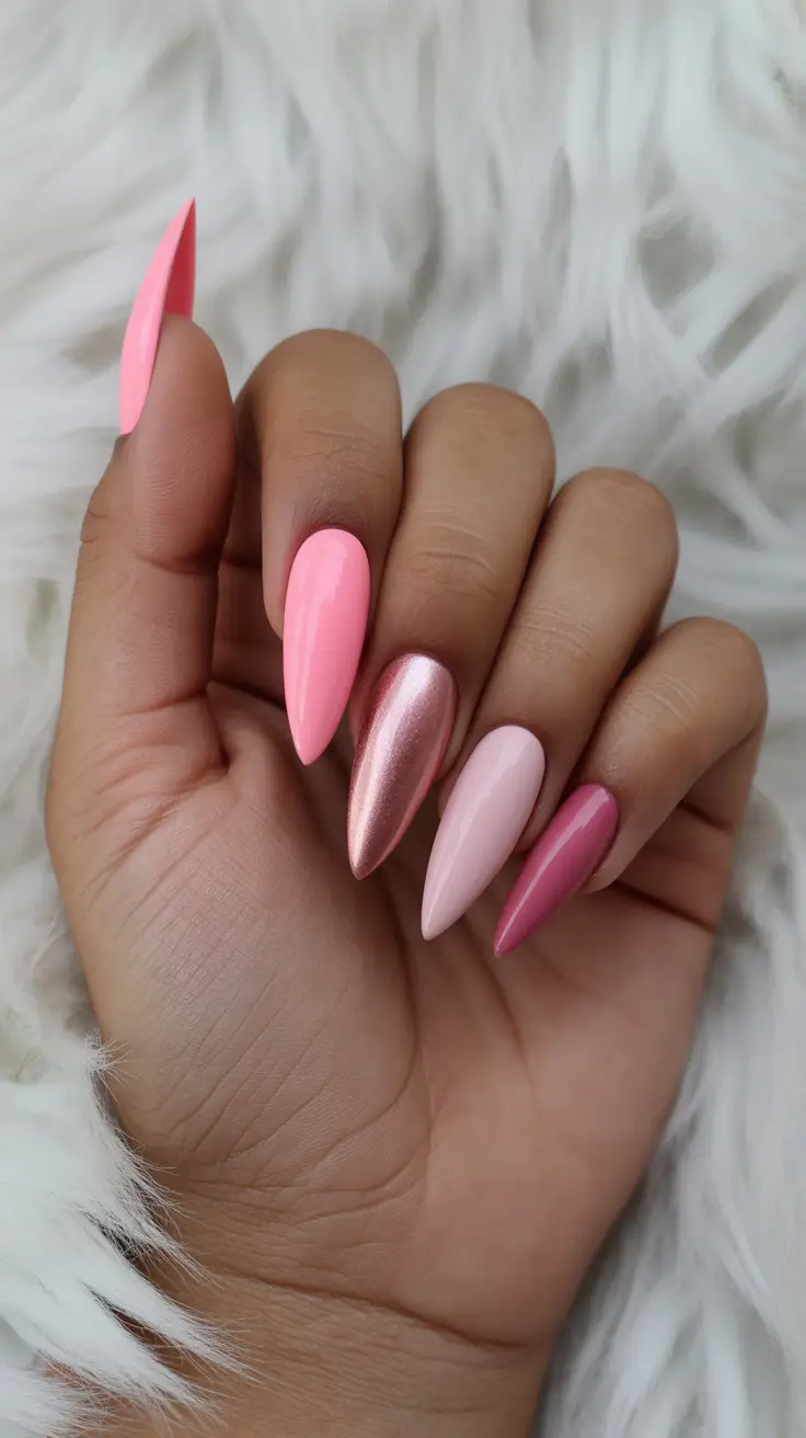 Glam Stiletto Nails 2026 Pink Rose Chrome Stiletto