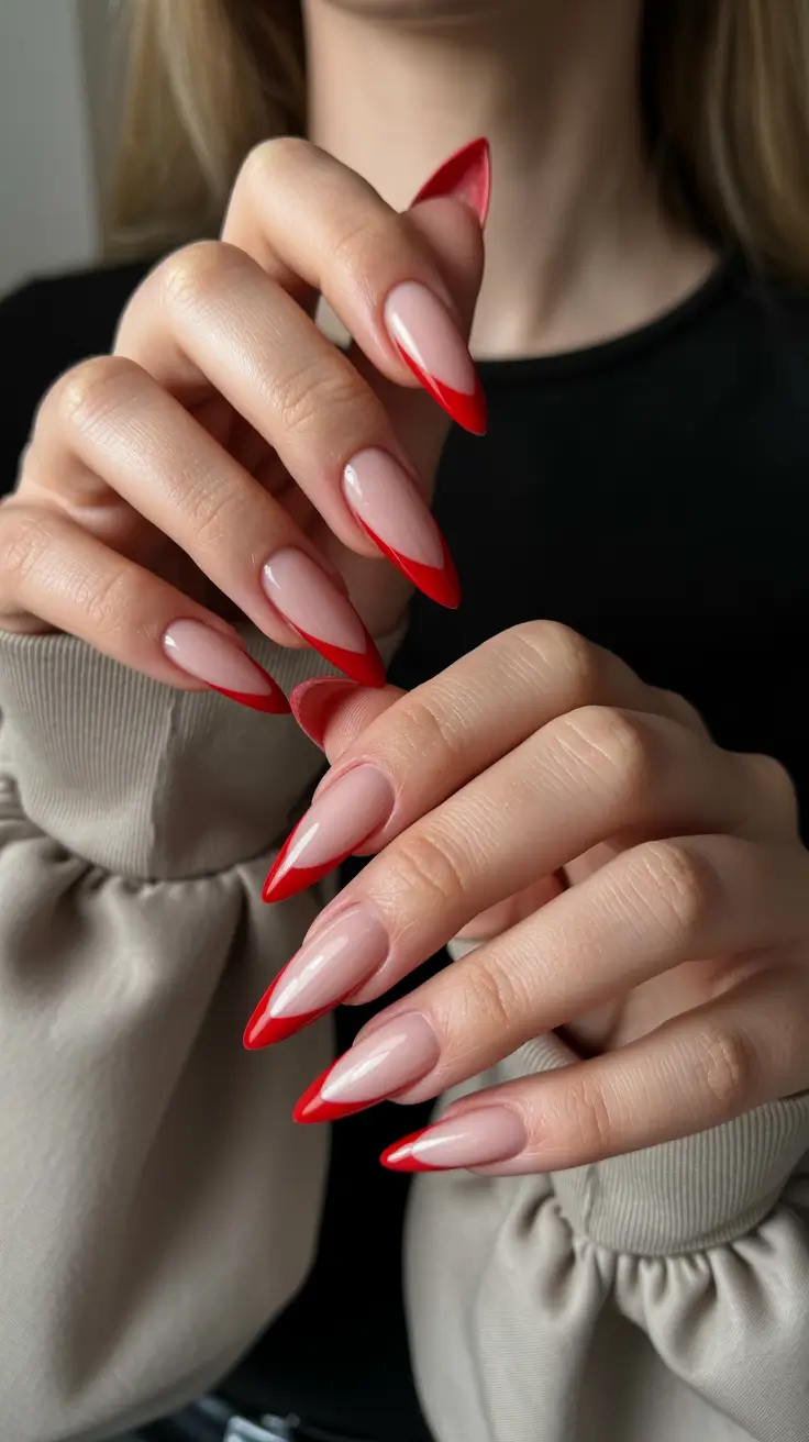 Glam Stiletto Nails 2026 Red French Tip Stiletto