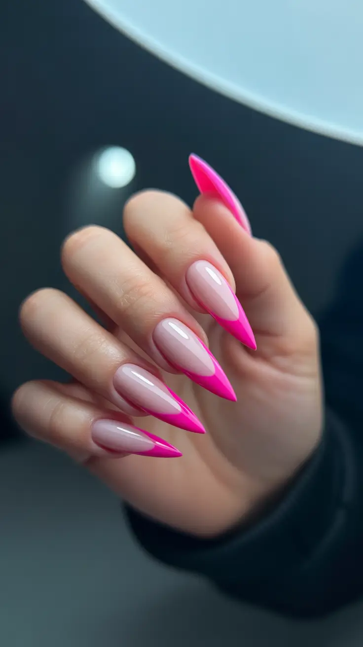 Glam Stiletto Nails 2026 Hot Pink French Tip Stiletto Nails