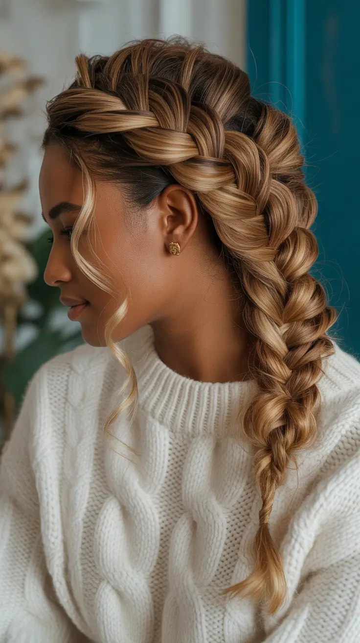 textured side braid with romantic waves hairstyle black women 2026