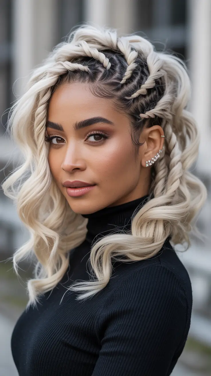 twisted braids with voluminous curls hairstyle black women 2026