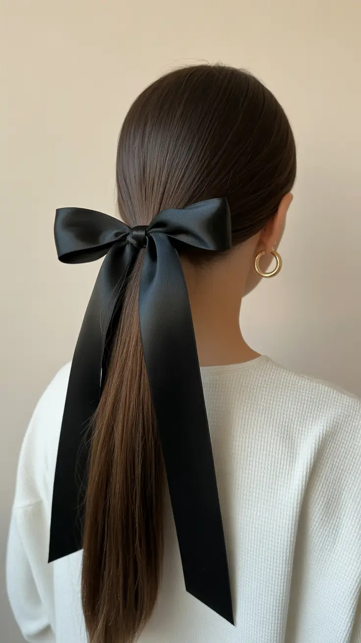 Hairstyles ideas 2026 Black Ribbon Ponytail