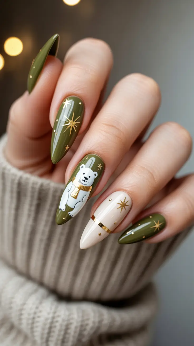 holiday nails 2026 Dark Green and Gold Winter Story