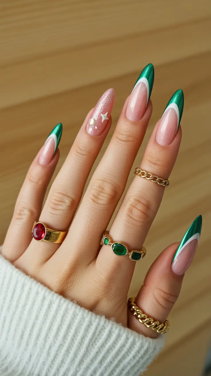 Holiday Nails Inspiration 2026 Green French Tips