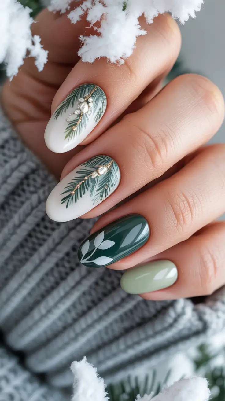 holiday nails 2026 Botanical Winter Whites and Soft Greens