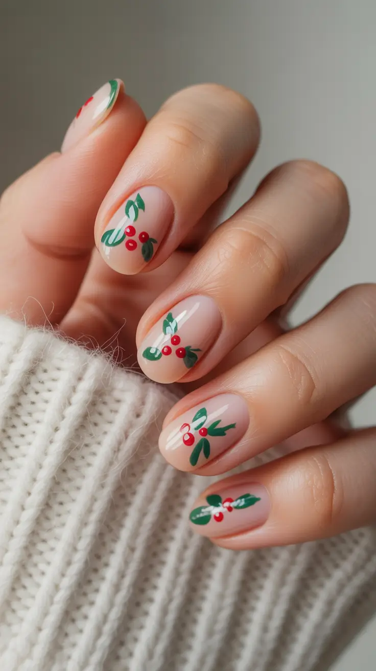 holiday nails 2026 Minimal Holly on Short Natural Nails