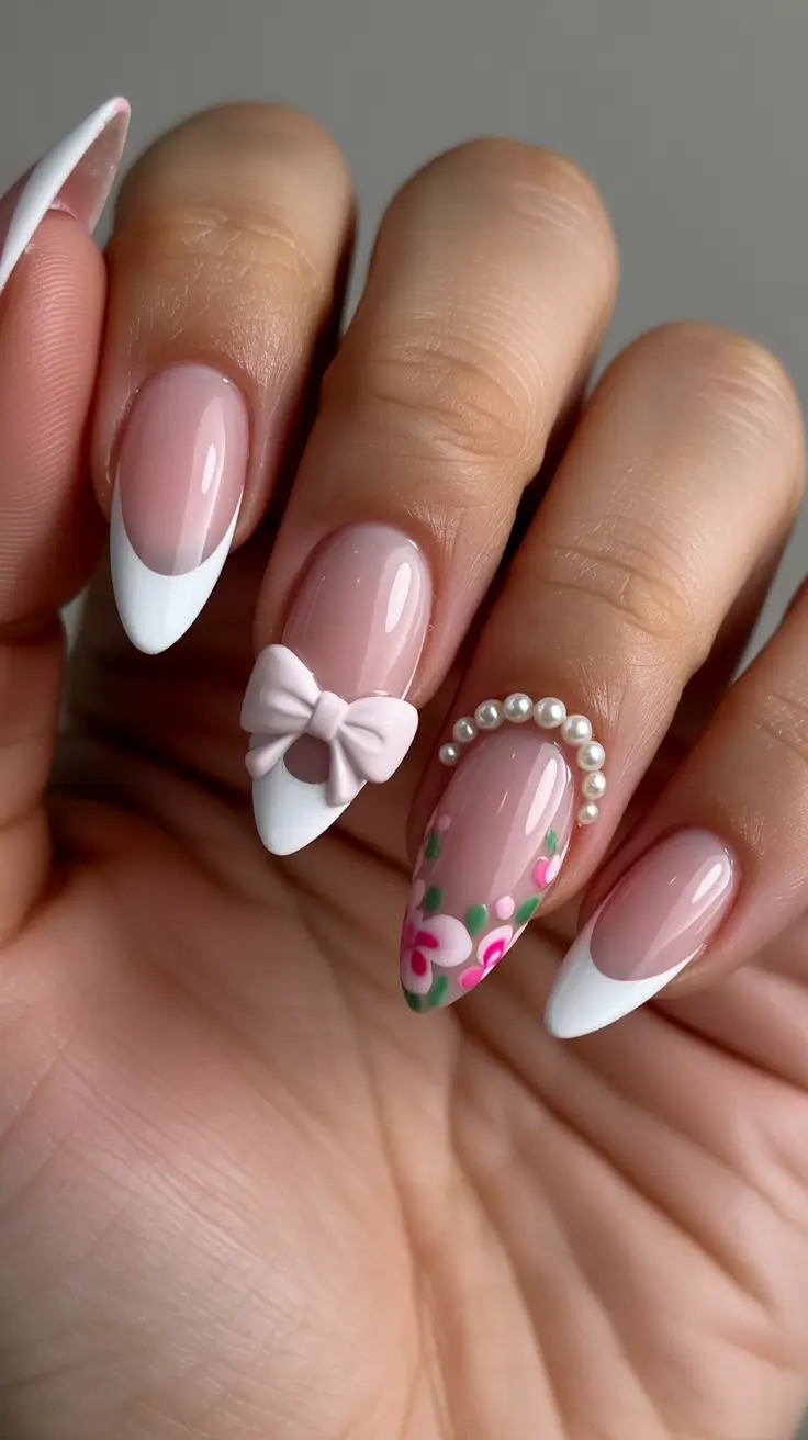 holiday nails 2026 French Tips with Romantic Details