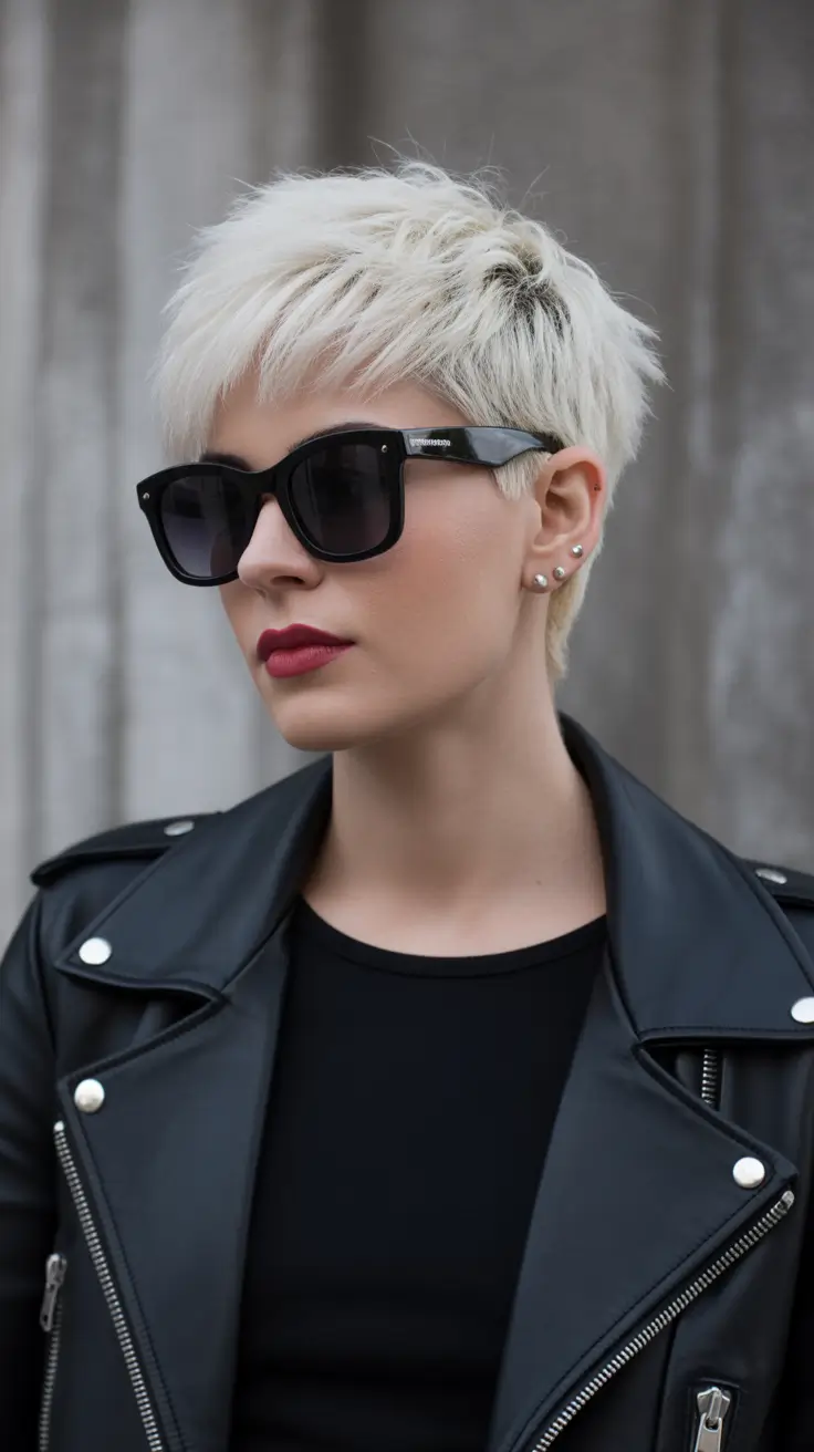 haircuts inspo 2026 Platinum Short Pixie With Edge