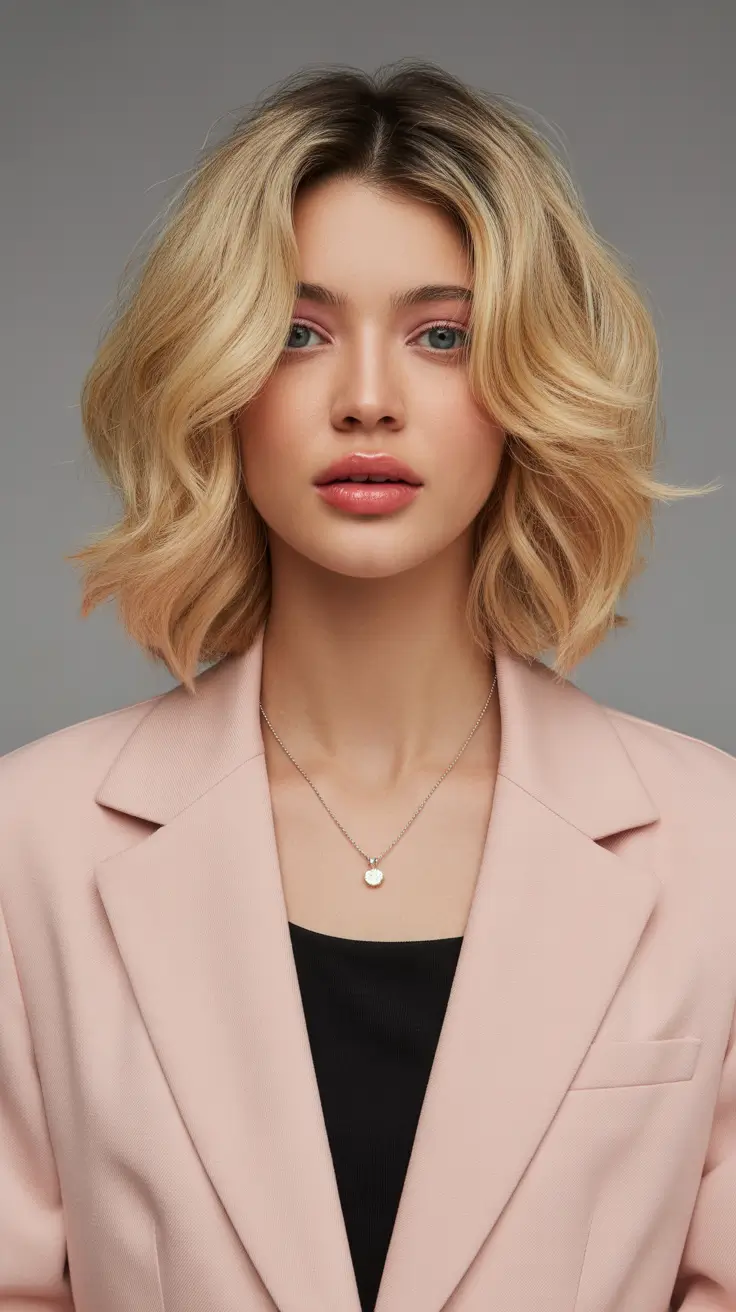haircuts inspo 2026 Soft Blonde Medium Bob With Curtain Bangs