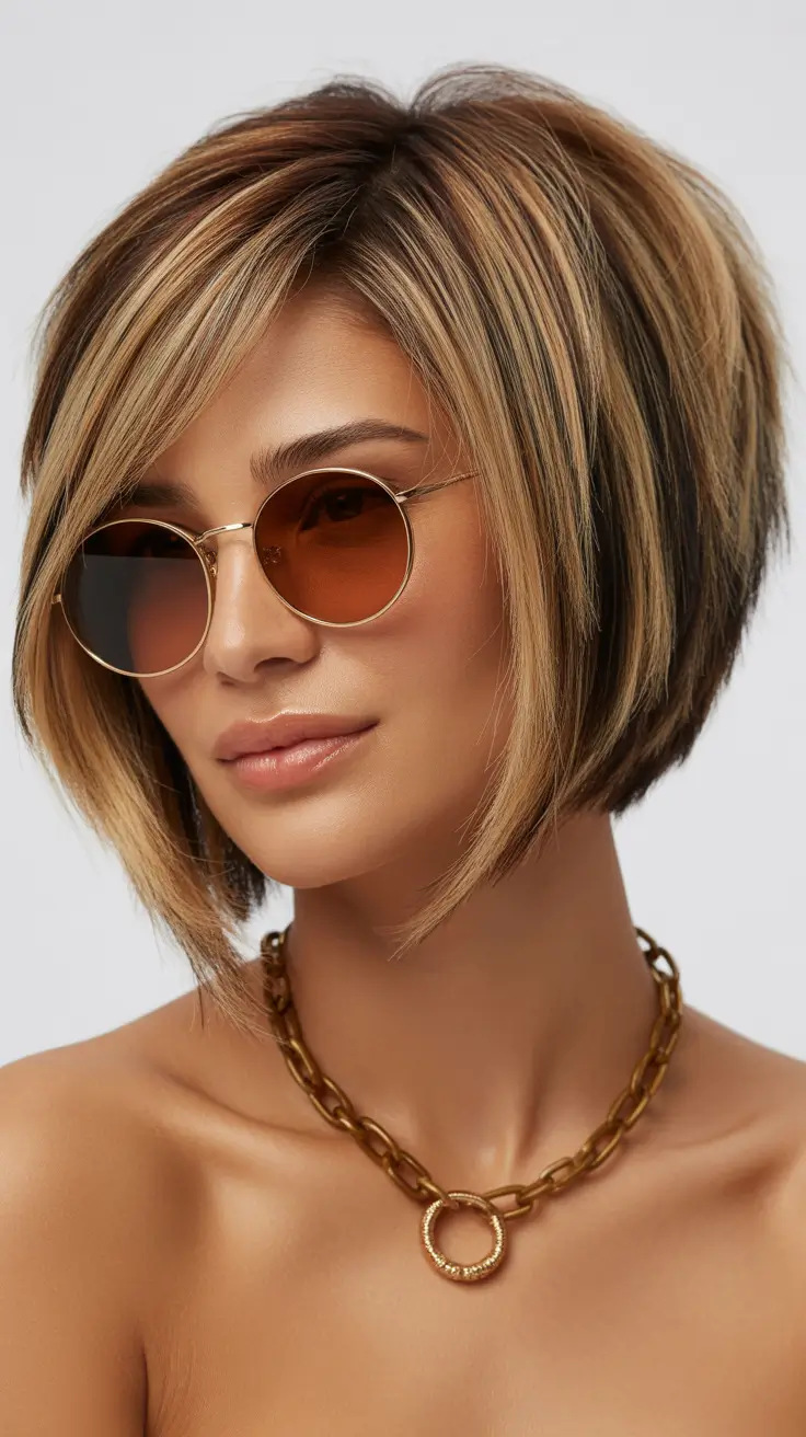 haircuts inspo 2026 Medium Layered Bob With Sunlit Dimension
