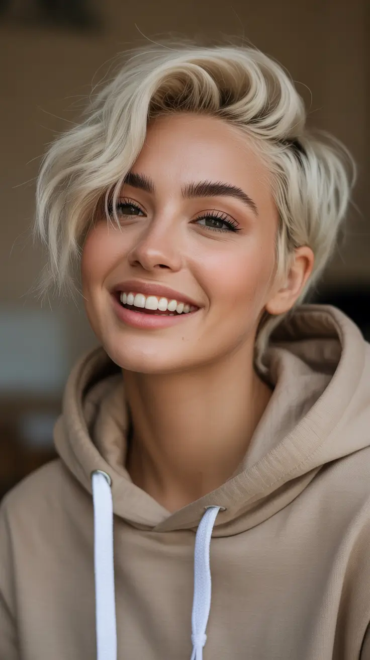 haircuts inspo 2026 Short Blonde Pixie With Effortless Edge