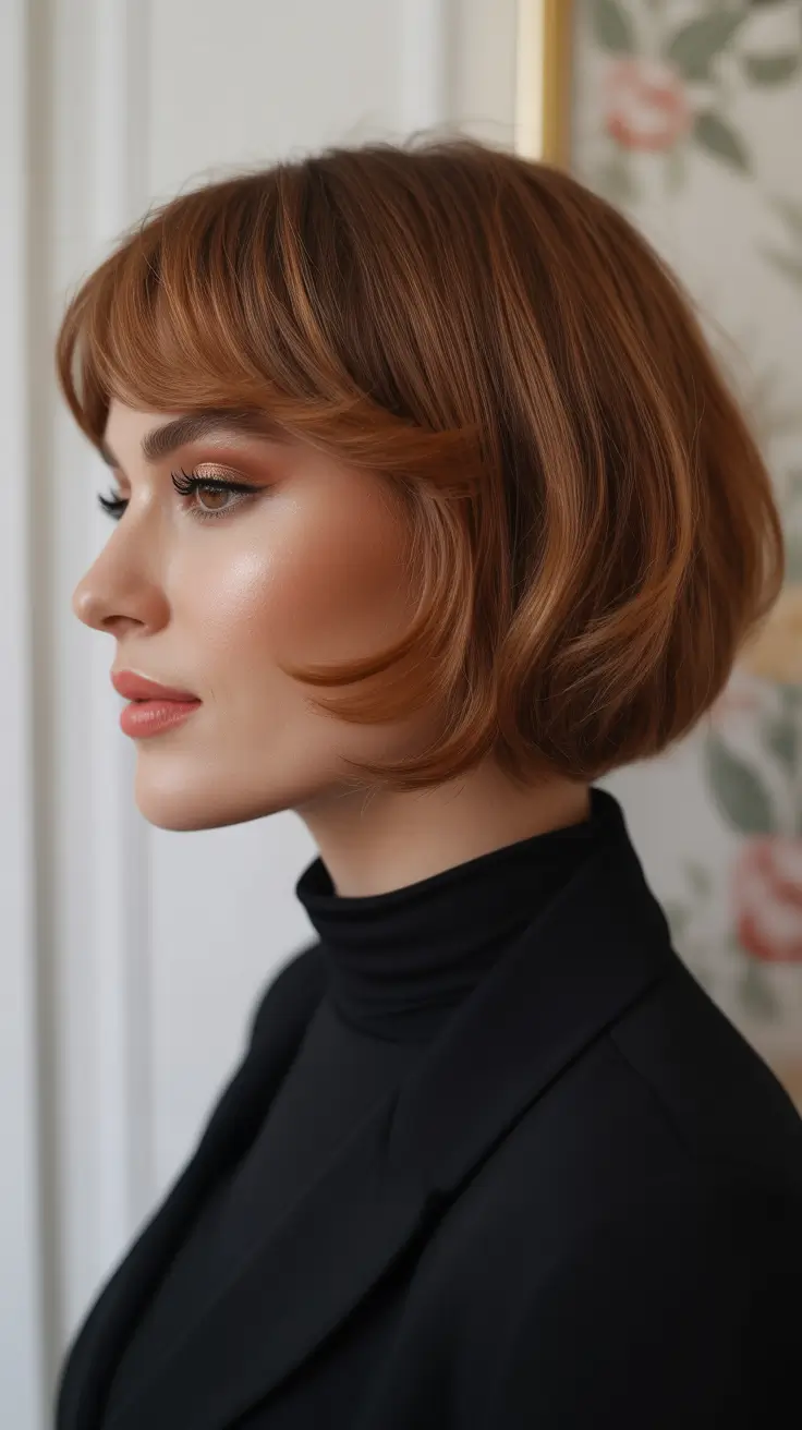 haircuts inspo 2026 Soft Copper Bob With Retro Curves