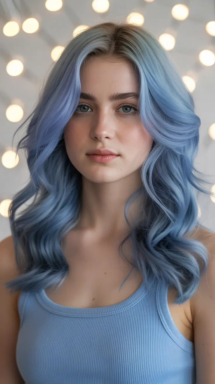 haircuts inspo 2026 Cool Blue Medium Waves With Soft Layers