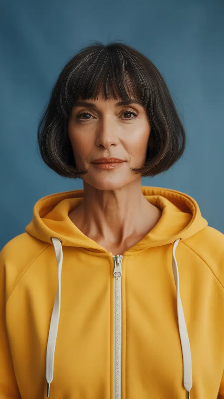 Haircuts for Women Over 60 2026 Chin Length Bob with Clean Lines and Fringe