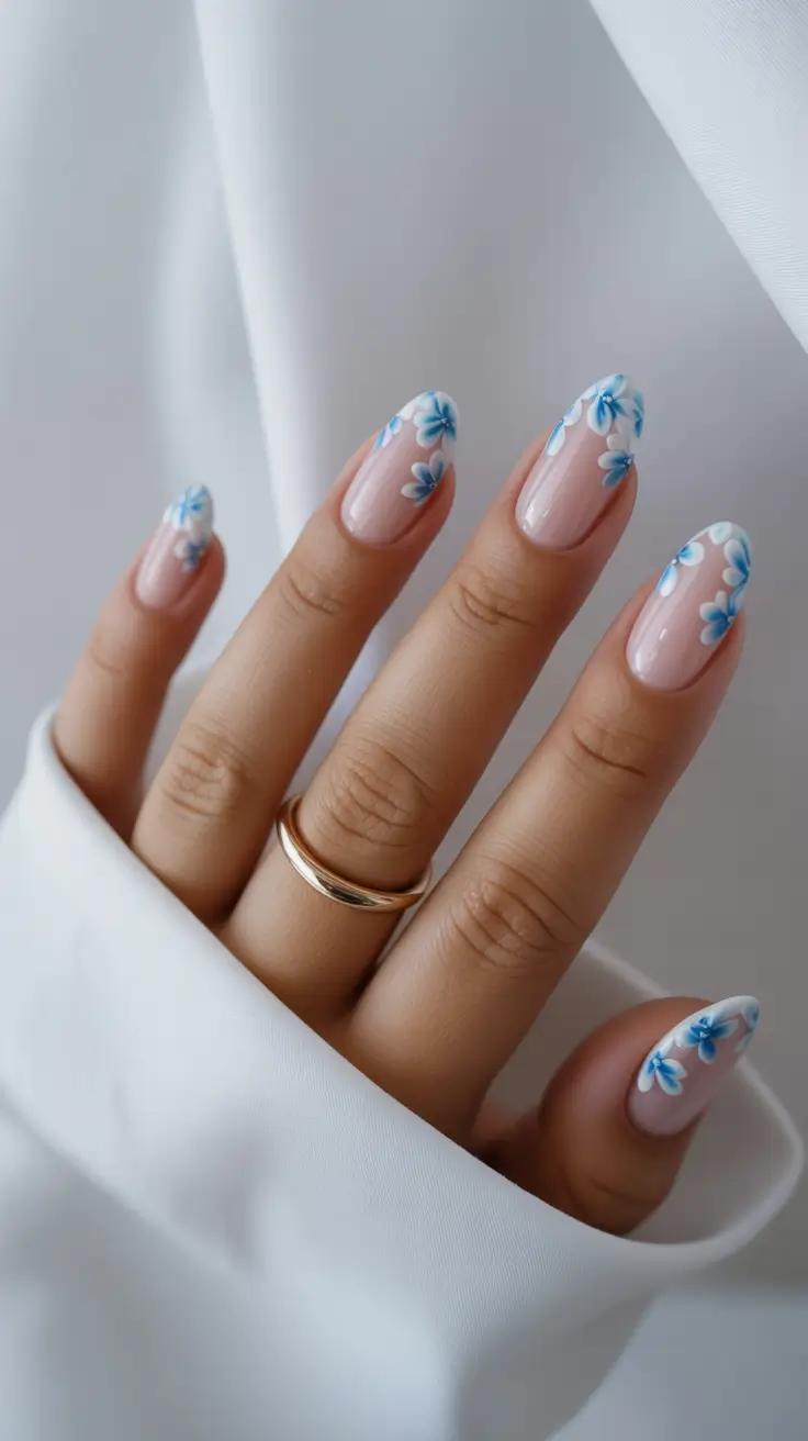 Nail Colors Ideas for 2026 Blue Floral Nails