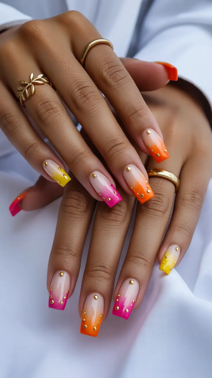 nail colors 2026 Sunset Ombre DND Gel for August