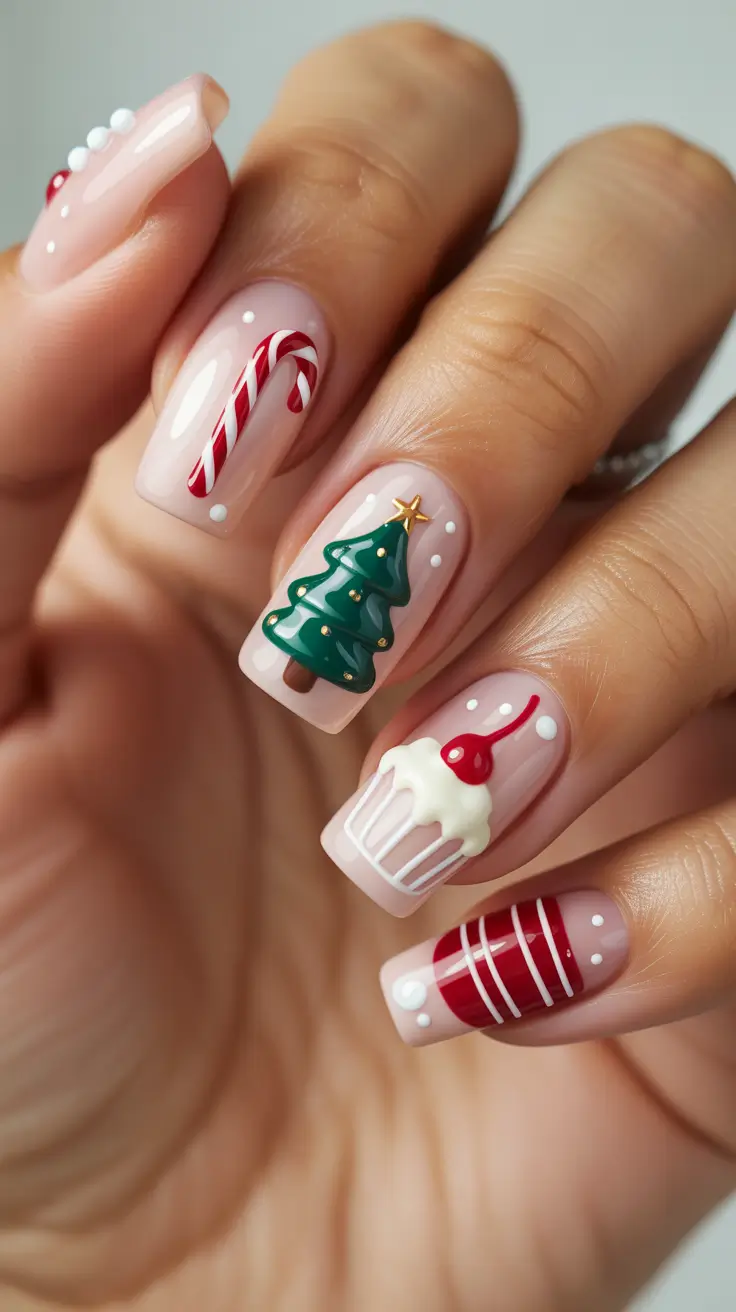 nail colors 2026 Playful Winter Art with Candy Details