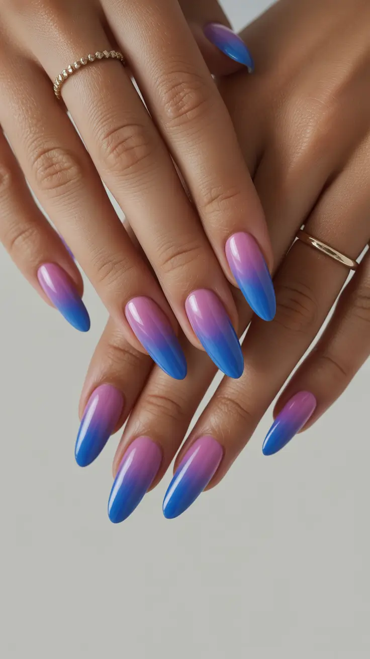 nail colors 2026 Blue to Pink Ombre for Late Summer Energy