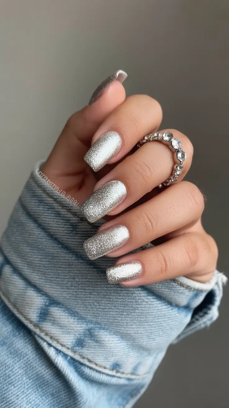 Nail Colors Ideas for 2026 Silver Glitter