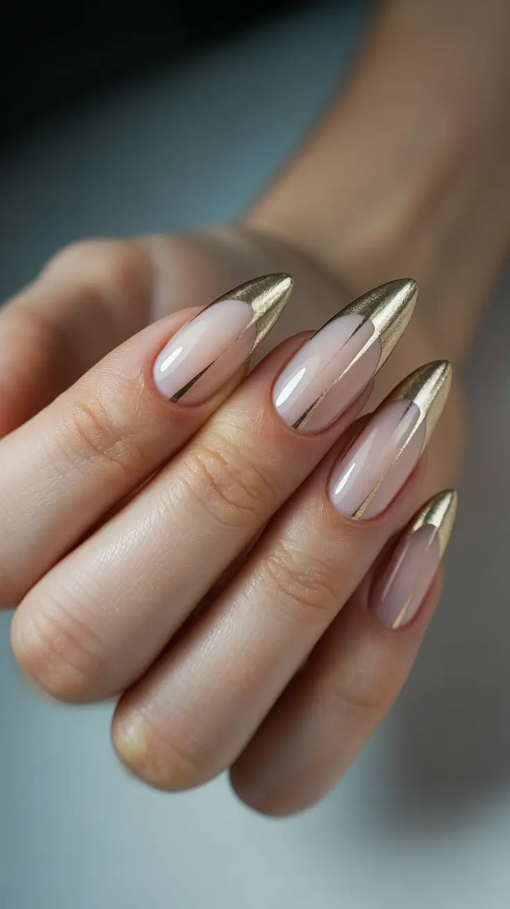 New Chrome Nails Ideas 2026 Soft Nude Gold French
