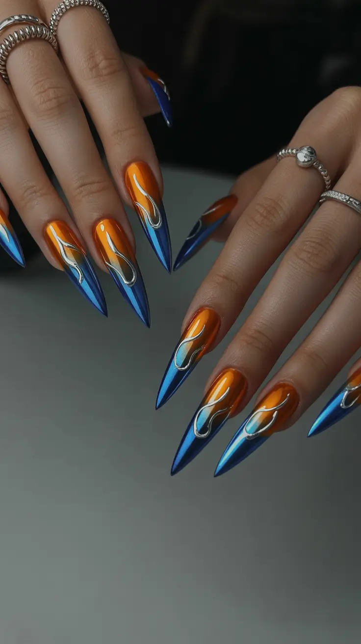 New Chrome Nails Ideas 2026 Orange Blue Chrome