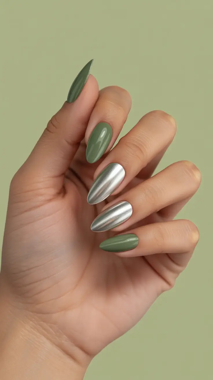 New Chrome Nails Ideas 2026 Green Silver Chrome