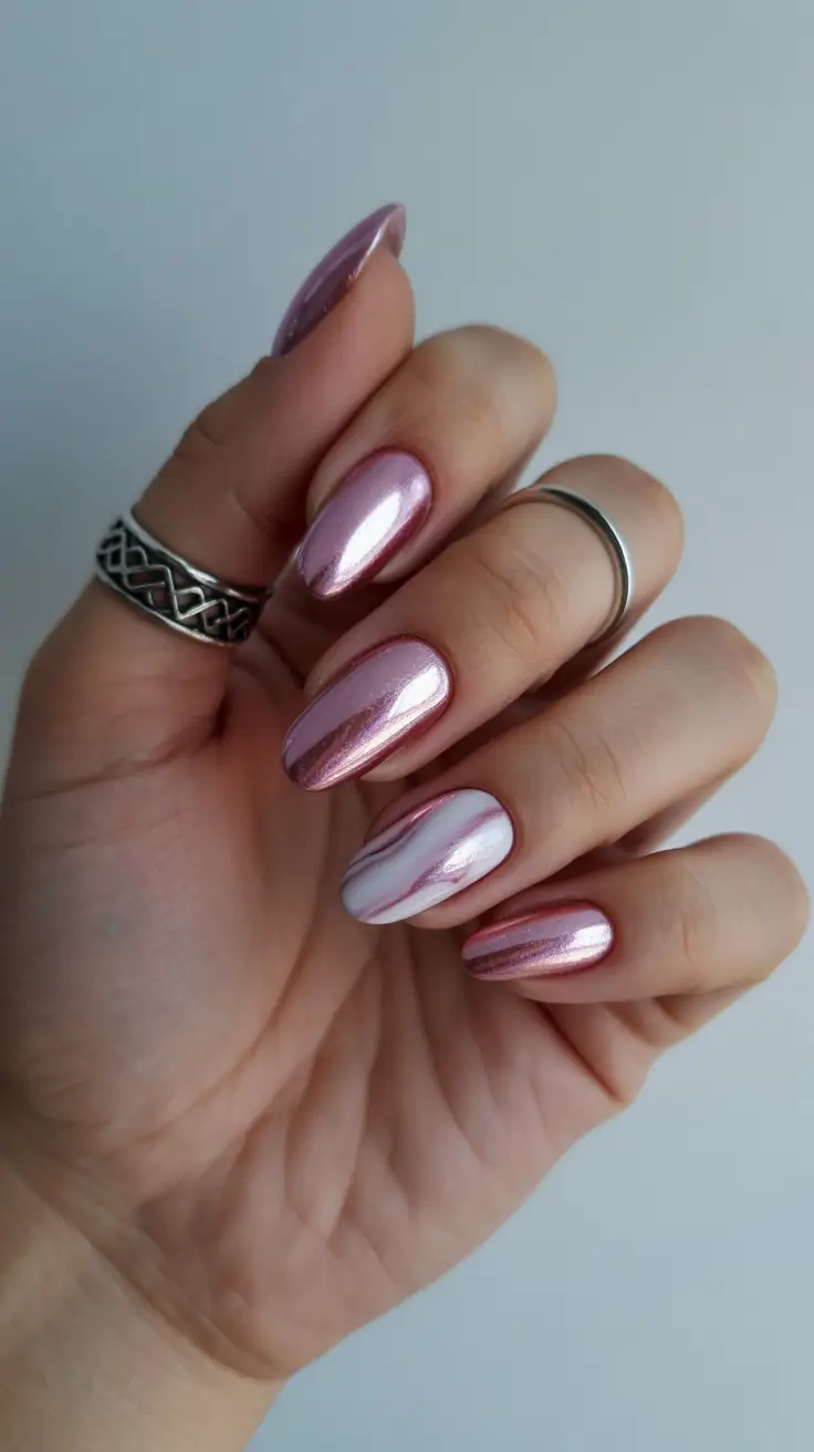 New Chrome Nails Ideas 2026 Pink Chrome Marble