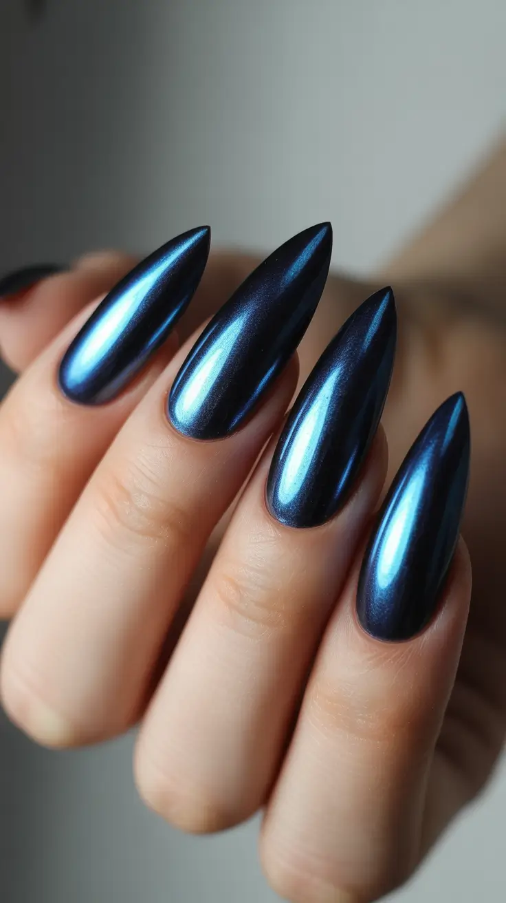 New Chrome Nails Ideas 2026 Navy Blue Chrome